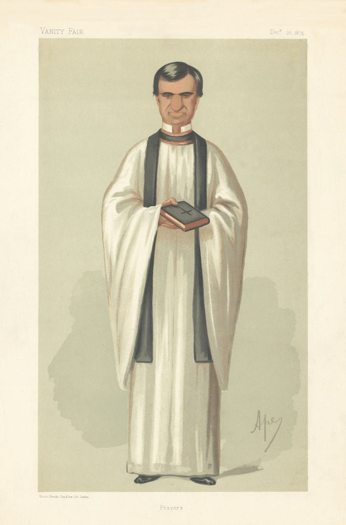 VANITY FAIR SPY CARTOON Rev Henry White 'Prayers' Clergy. By Ape 1874 print